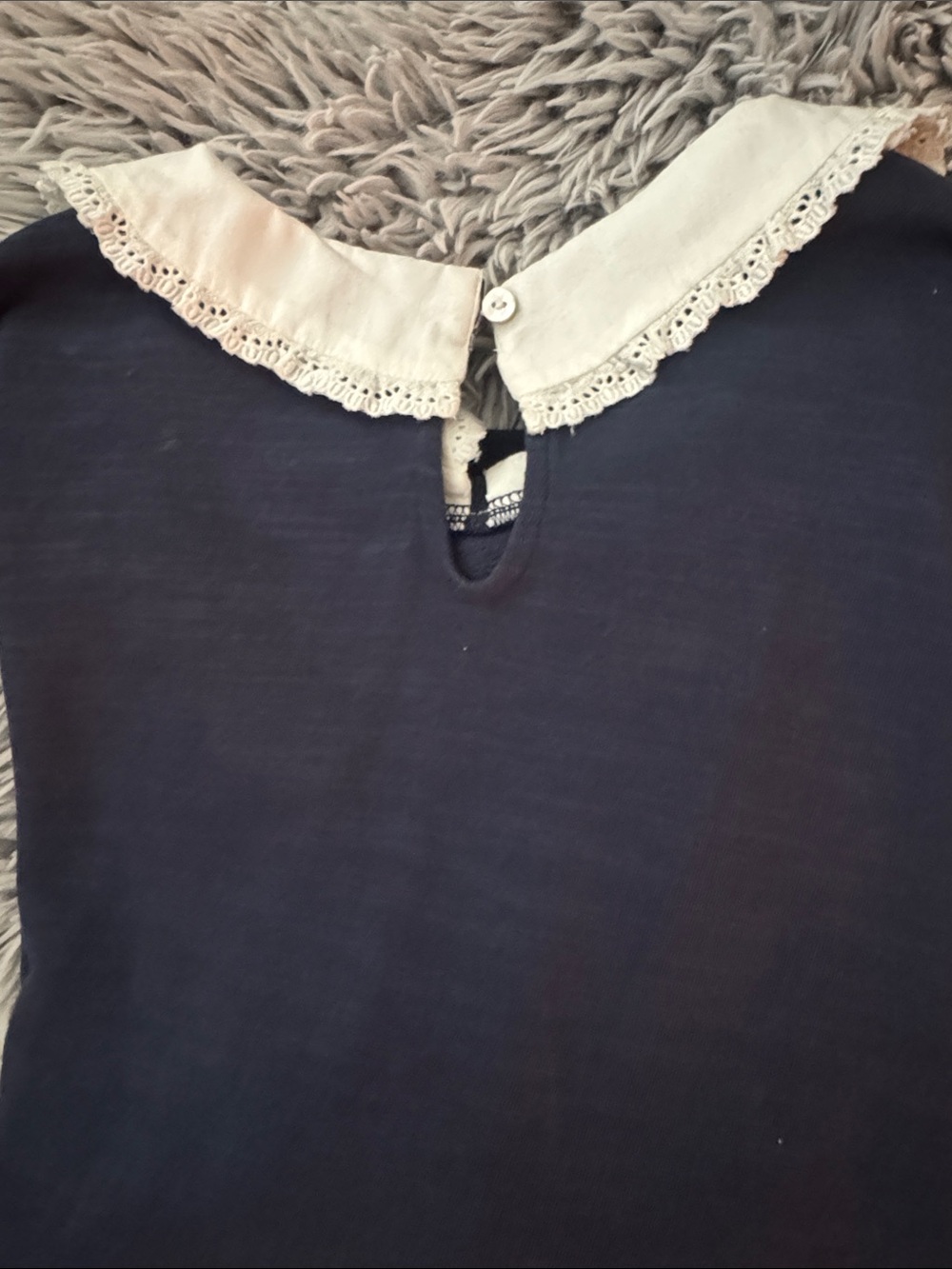 Lucky Brand Navy Crewneck Sweater with White Lace Collar - Picture 4 of 4